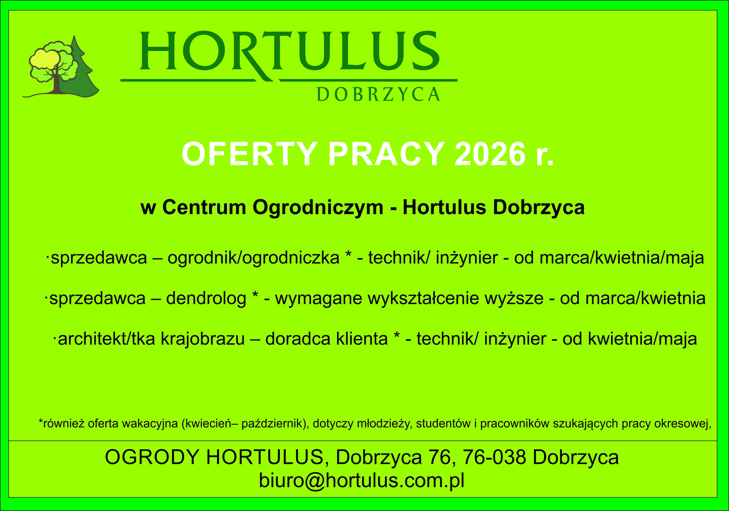 Pracownik centrum ogrodniczego Hortulus w Dobrzycy – oferta pracy dla ogrodnika, dendrologa, sprzedawcy i architekta krajobrazu