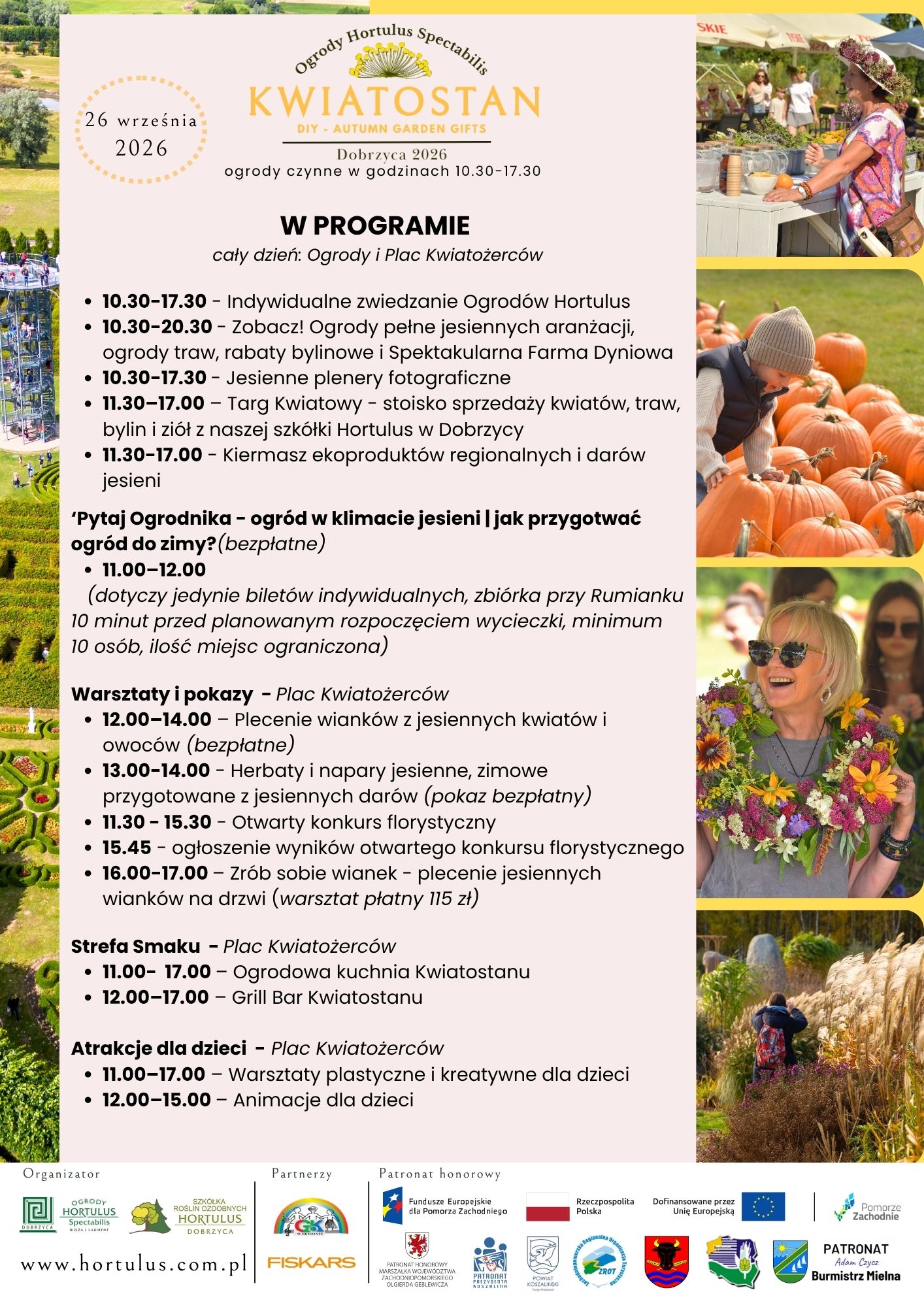 Program wydarzenia Kwiatostan – Dary jesieni w Ogrodach Hortulus Spectabilis. jesień w Ogrodach Hortulus Spectabilis
